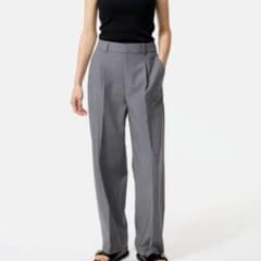 UNIQLO ユニクロ L 股下71 グレー タックワイドパンツ スラックス