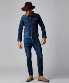 未使用 AKM × Wrangler ストレッチ デニムセットアップ L ブルー 