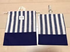 体操服袋、上履き袋セット ネイビーと白のストライプのサムネイル