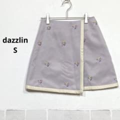 dazzlin ミニスカート 花柄刺繍 ラベンダー S 合皮パイピング K820