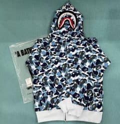 美品 A BATHING APE 迷彩ライトブルー カモフラシャークパーカー L