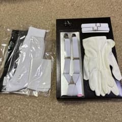 【結婚式用】メンズ 小物一式セット／白グローブ カフス　サスペンダー ハンカチ等のサムネイル