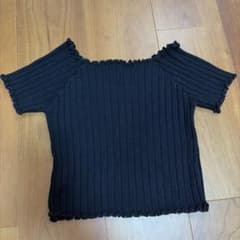 レディース 半袖 リブニット ブラック メロウ加工のサムネイル