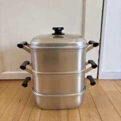 ツルマル印　アルミ3段式蒸し器　26㎝ ツルマル印 3段 蒸し器 26cm アルミ 角型 蒸鍋 レトロ - メルカリ