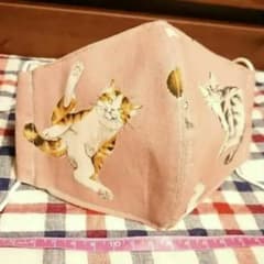 猫柄マスクカバー くすみピンクBeのサムネイル