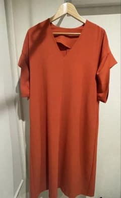 Vネック フレンチスリーブ サマードレス オレンジのサムネイル