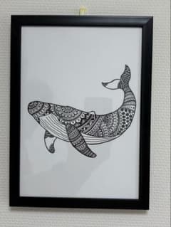 手描きアート クジラ ゼンタングル風イラスト※プリント品のサムネイル