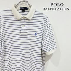 Polo ポロラルフローレン ボーダー マリン 白青 90s ポロシャツ L