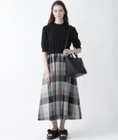 クレストブリッジチェックドレープツイル ニットコンビマキシワンピースのサムネイル