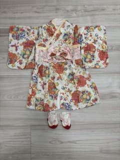ベビー着物　花柄 蝶々 80cmのサムネイル