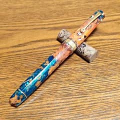 最終価格　オマス セルロイドコレクション サフラン・ブルー　万年筆　細字　レアのサムネイル