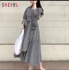 SNIDEL　Sustainable ロングワンピース　チェック柄　ベルトのサムネイル