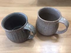 専用！伊賀焼 長谷園   灰釉千筋 マグカップ 茶/グレー２個セットのサムネイル