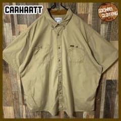 ワーク ボタンダウン カーハート 3XL ベージュ USA古着 半袖 シャツ