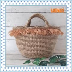 ＊ハンドメイド＊麻紐バッグ＊麻ひもバッグ＊フリンジリボン＊フリンジテープ付きのサムネイル