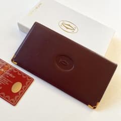 美品 Cartier カルティエ バーガンディ レザー 札入れ 長財布 箱付き 