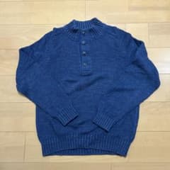 L.L.Bean コットン ヘンリーネック ニット セーター ブルー Lのサムネイル