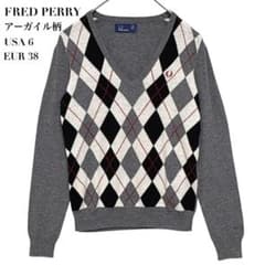 美品FRED PERRY フレッドペリー アーガイル柄 ニット セーター ロゴ