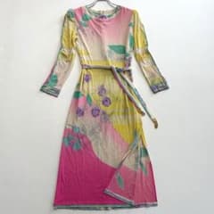 美品 レオナール ロングワンピース シルク100% 花柄 トリム Mサイズ