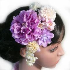 髪飾り 成人式 卒業式 結婚式 花 ダリアroと菊桜 ピンク 振袖 袴 浴衣のサムネイル