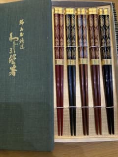 輪島塗 箸 5膳セット 金蒔絵 花柄のサムネイル