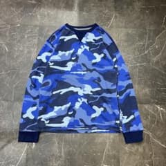 ブルーカモフラージュ柄 ワッフル長袖カットソー　サーマル
