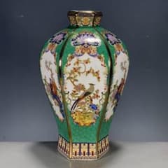 Pastel Makie Flower and Bird Patterned Multi-Ridged Plum Vase, Jingdezhen Porcelain, Decorative Item, Contemporary Craft, Fine Art, Ornament