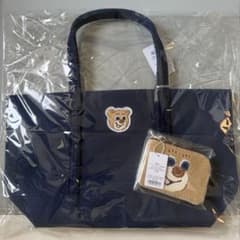 新品未使用♡ネイビー トートバッグ LL（大）ドアップテディポーチ２点セット 新品】フェイラーオールドテディワッペントートバッグネイビー大