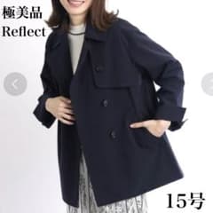極美品✨大きい 15号 3L リフレクト 撥水 ショートトレンチコート ネイビー 極美品✨大きい 15号 3L リフレクト 撥水 ショートトレンチコート