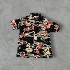 【レーヨン100%】ブルースタンダード 半袖アロハシャツ XL 黒 金魚 和柄のサムネイル