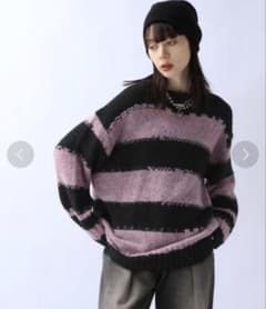 JEANASIS ボーダー ニット セーター 長袖 ブラック ピンクのサムネイル