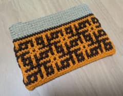 ハンドメイド 手編み フラットポーチ ファスナーポーチ 内布付きのサムネイル