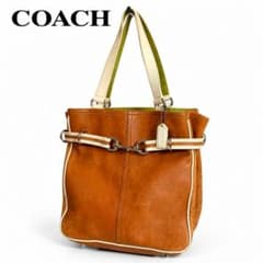 【気まぐれセール】COACH レザー トートバッグ ブラウン グリーン 肩掛けのサムネイル