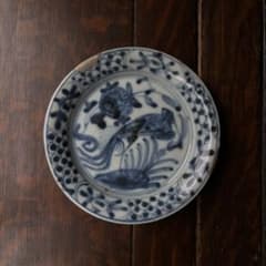 皿■孔雀紋 呉須染付 花唐草 中国 明～清 広東・福建省 古玩 唐物 時代物■ 中国 明時代 呉須染付孔雀紋皿 古染 1客 菓子皿骨董古美術古玩