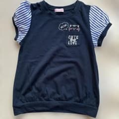 CUTE LOVE 猫プリント パフスリーブ Tシャツ ネイビーのサムネイル