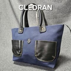 美品 クレドラン ハンドバッグ キャンバス×牛革レザー 台形シルエット 
