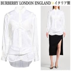 BURBERRY LONDONバーバリー ロンドン 大きいサイズ イタリア製生地 比翼デザイン コットンレーヨンブラウス シャツ【13】【LSHA79364】 美品✨現行✨高級 バーバリーロンドンイングランド イタリア製 シャツ