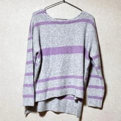 un dix cors striped knit sweater, one size fits all, gray x purple, elegant.