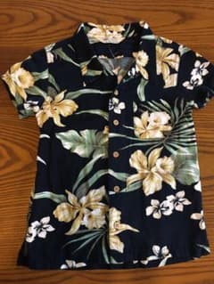 アロハシャツ　120 ハワイアン　花柄　ネイビーのサムネイル