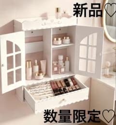 壁掛け ウォールシェルフ ホワイト 木製 収納棚 扉付き　姫　ロココ - 4
