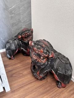 木彫り 獅子 置物 2体セット　シーサーのサムネイル