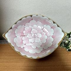 有田焼⭐︎文山窯⭐︎プラチナ牡丹⭐︎ブルー＆ピンク楕円皿（大）2客　カレー皿新品未使用 有田焼 文山窯 牡丹カレー皿 レモン皿 ゴールド 深皿 ピンク 盛り皿
