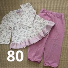 ベビーパジャマ 花柄 フリル ピンク 80cmのサムネイル