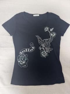 黒の花と鳥プリントTシャツのサムネイル