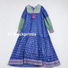 SZ Blockprints インド綿ワンピース 花柄 M 未使用級 - メルカリ