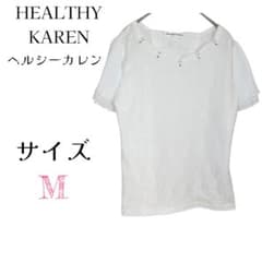ヘルシーカレン レース 半袖 カットソー Mサイズ 白 上品 ビジュー付 清楚のサムネイル
