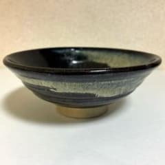 抹茶碗 平茶碗 火の山焼 長崎 夏茶碗 天目流し込み 茶道具 焼き物 骨董f8のサムネイル
