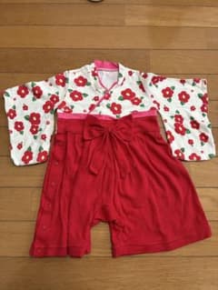 ベビー 袴 ロンパース 赤 椿柄 60-70cmのサムネイル