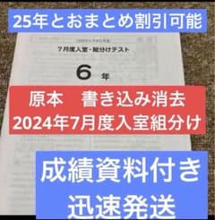 サピックス原本！書き込み消去2024年7月度入室組分けテスト 6年 成績
