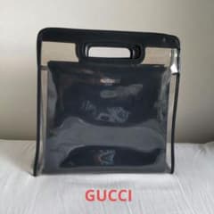 GUCCI グッチ 2way クリア✕本革ハンドル付きバッグ C/#ネイビーのサムネイル